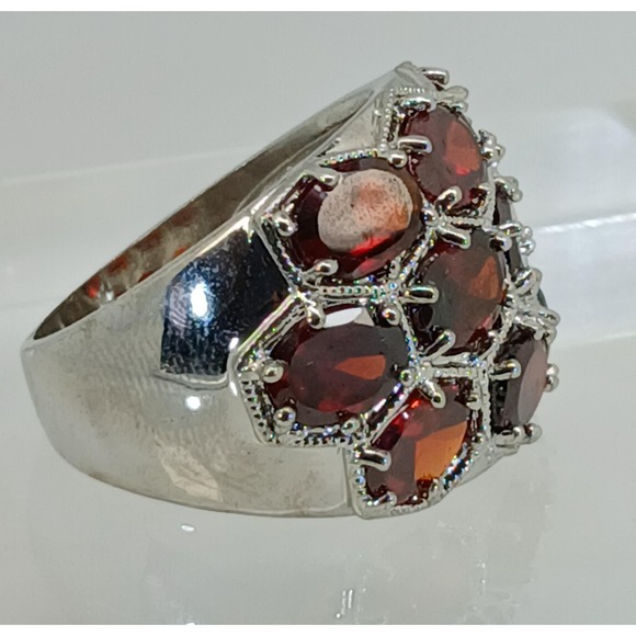 Vintage Ring Size 10.5 Silver Tone White Gold GP Red CZ Cocktail New-Old-Stock - Picture 3 of 11